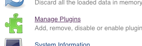 Manage Plugins link